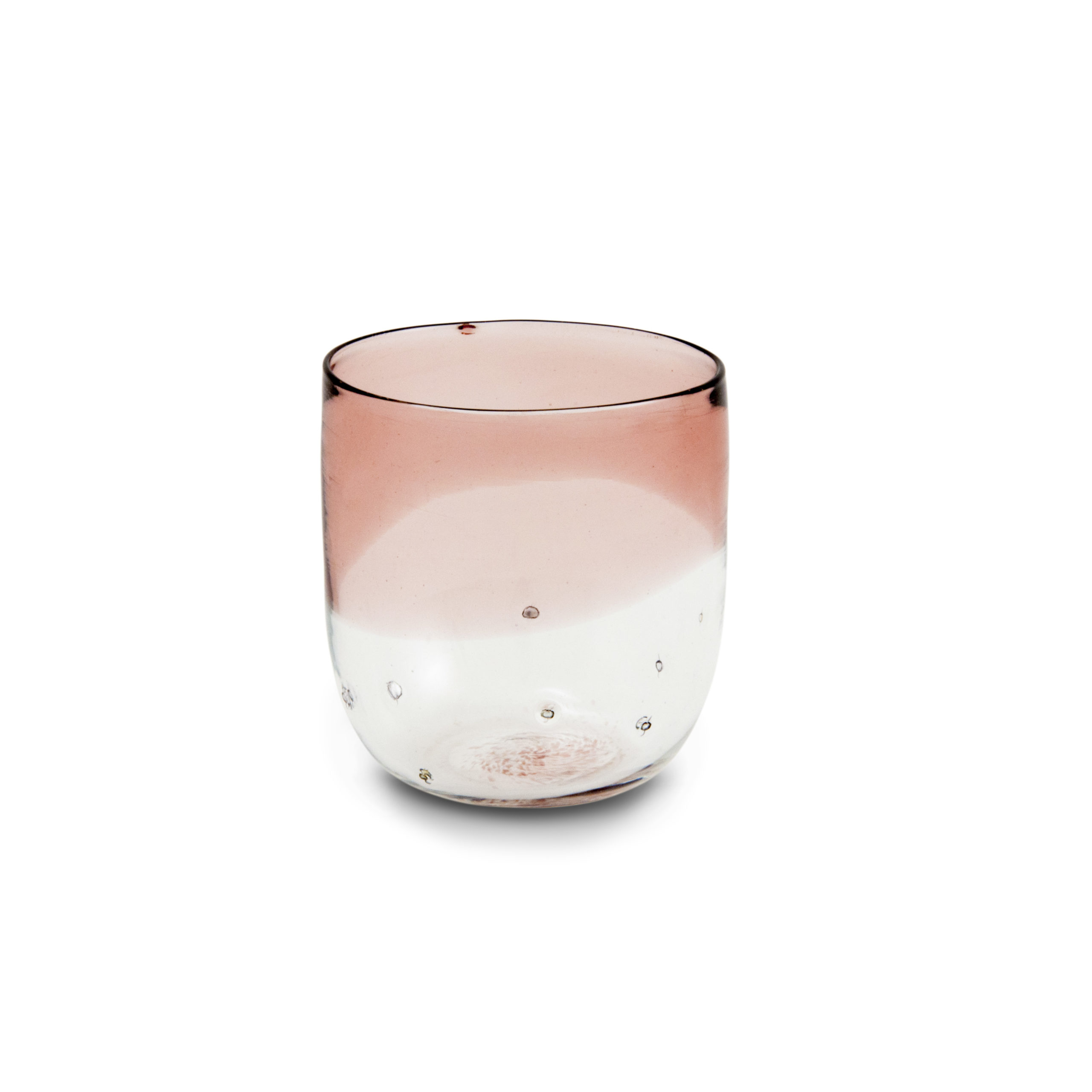 Bicchiere in vetro soffiato rosa con pepite d’argento