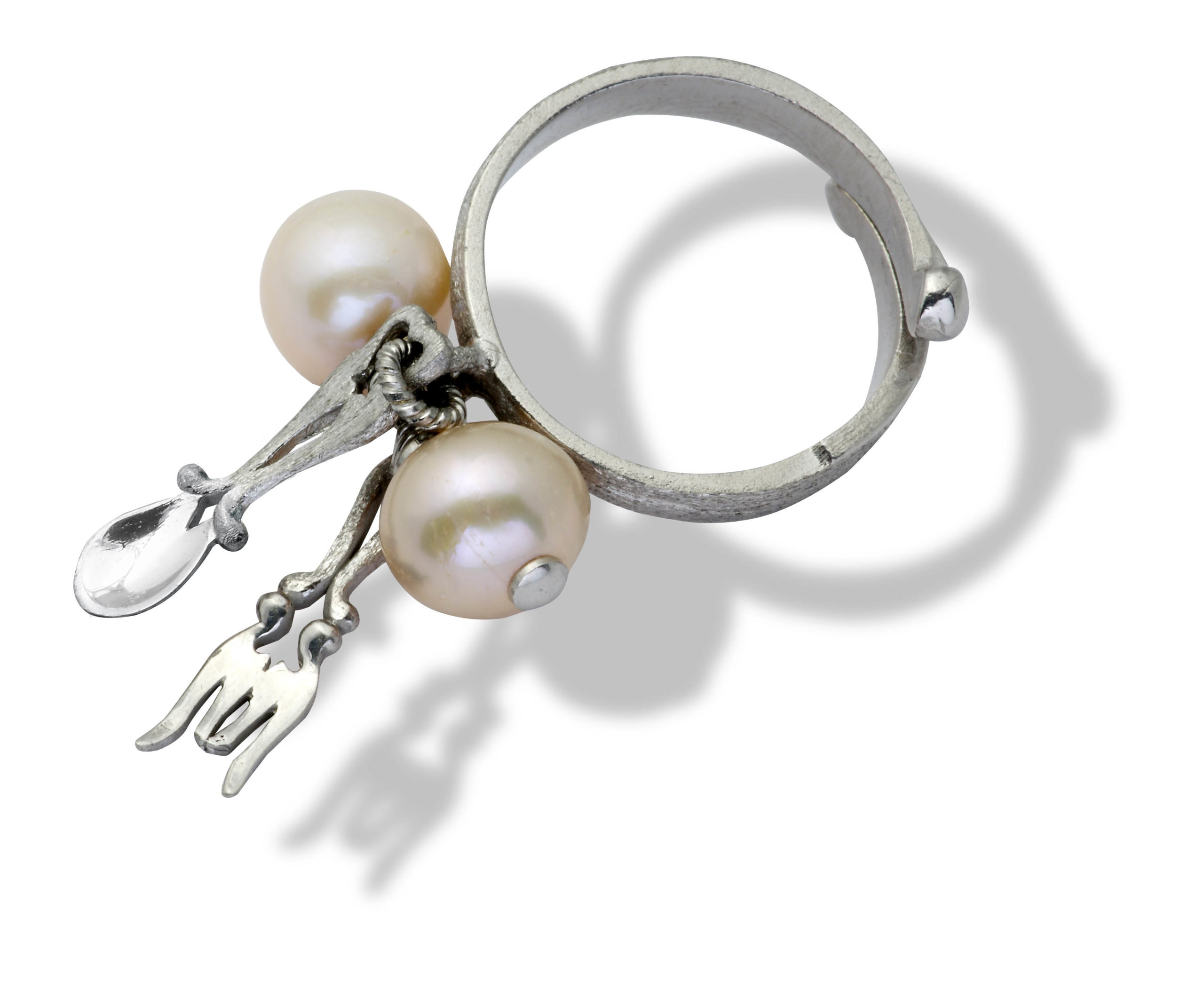 Anello  regolabile in argento con perle
